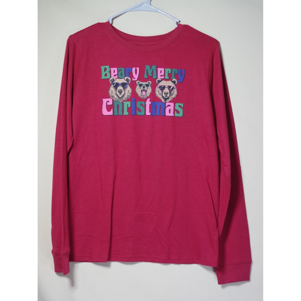 NWT Bass Pro Outdoor Kids Youth XL Beary Merry Christmas Graphic Tee Red